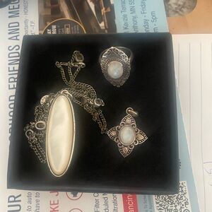 Sterling Silver Moonstone Necklace, Pendant & Ring Set - White Moonstone
